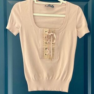 DOLCE & GABBANA Lace-Up Knit Top in Blush